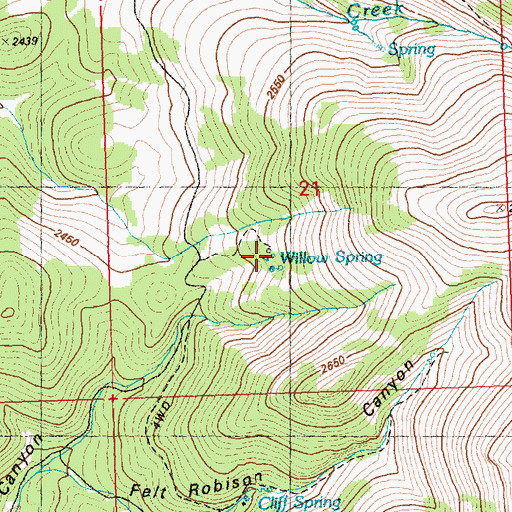 Topographic Map of Willow Spring, NV