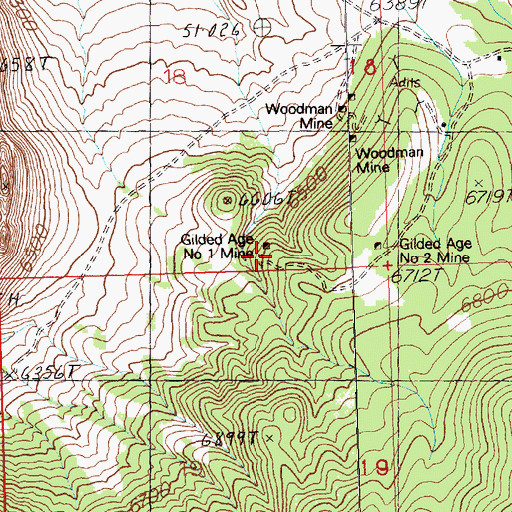 Topographic Map of Gilded Age Number 1 Mine, NV