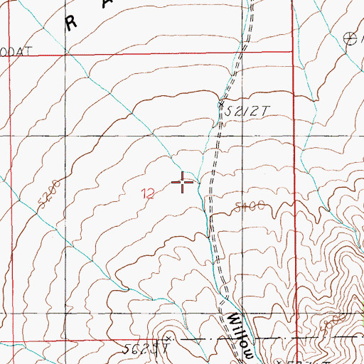 Topographic Map of Willow Creek, NV