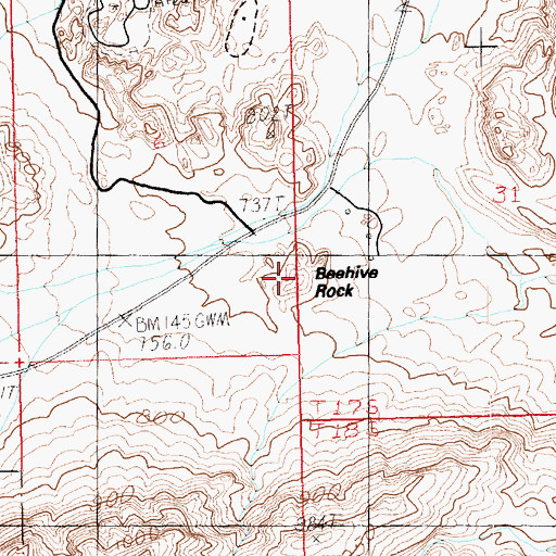 Topographic Map of Beehive Rock, NV