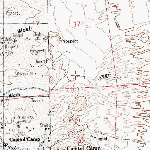 Topographic Map of Aurora Wash, NV
