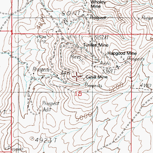 Topographic Map of Cahill Mine, NV