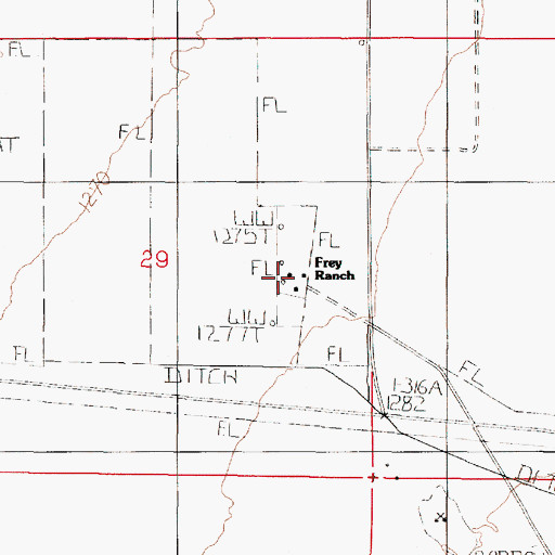 Topographic Map of Frey Ranch, NV