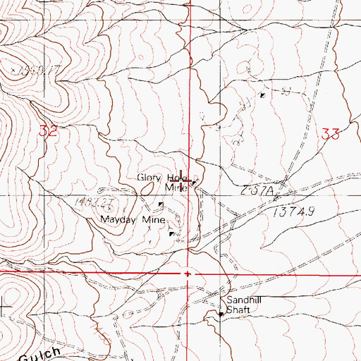 Topographic Map of Glory Hole Mine, NV