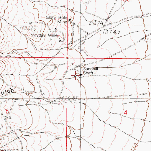 Topographic Map of Sandhill Shaft, NV