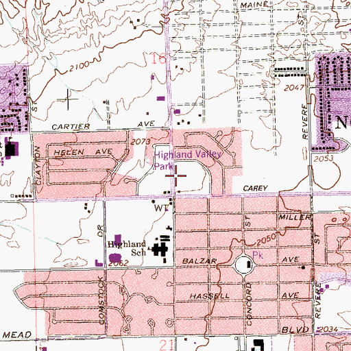 Topographic Map of Highland Valley Park, NV
