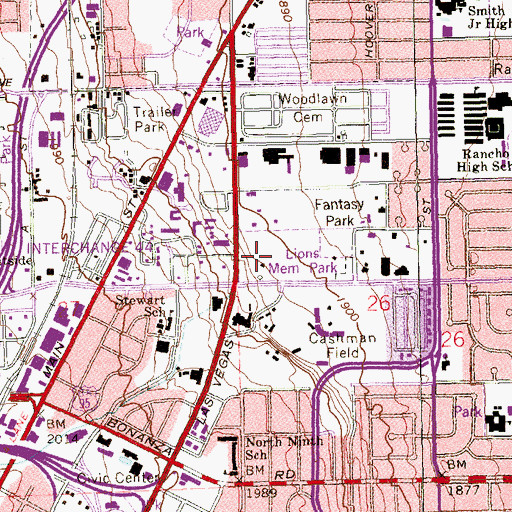 Topographic Map of Lions Memorial Park, NV