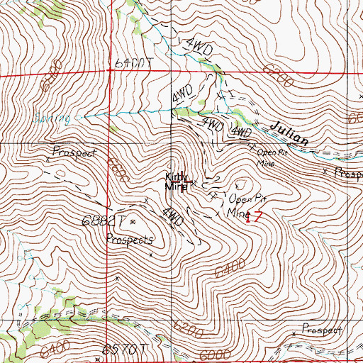 Topographic Map of Kirby Mine, NV