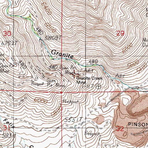 Topographic Map of Granite Creek Mine, NV