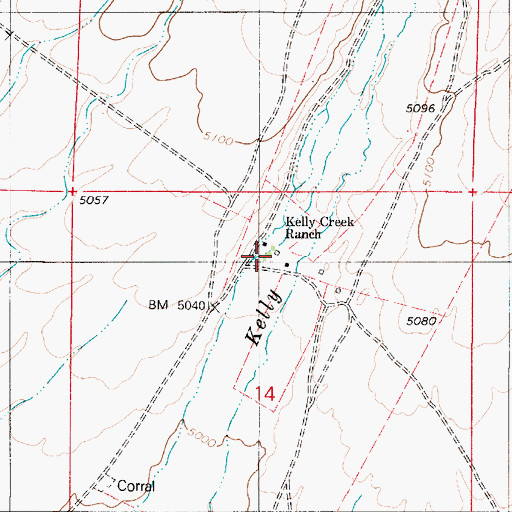 Topographic Map of Kelly Creek Ranch, NV
