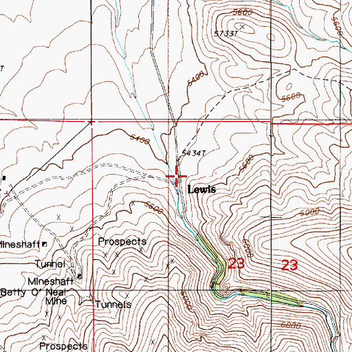 Topographic Map of Lewis, NV