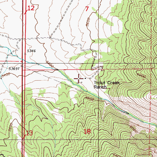 Topographic Map of Trout Creek Ranch, NV