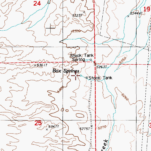 Topographic Map of Box Springs, NV