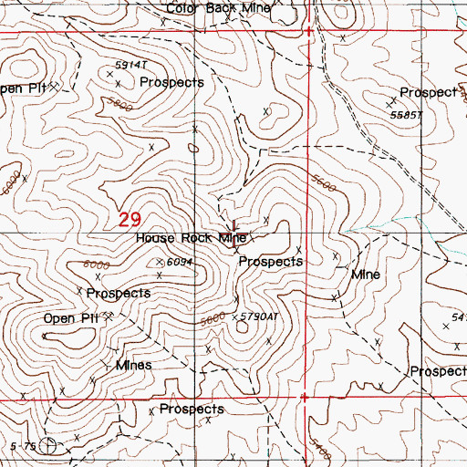 Topographic Map of House Rock Mine, NV