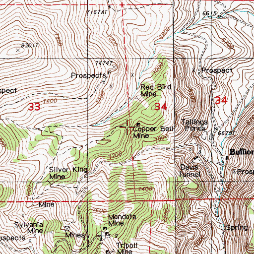Topographic Map of Copper Bell Mine, NV