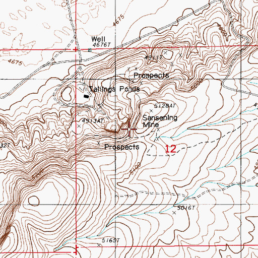 Topographic Map of Sansening Mine, NV