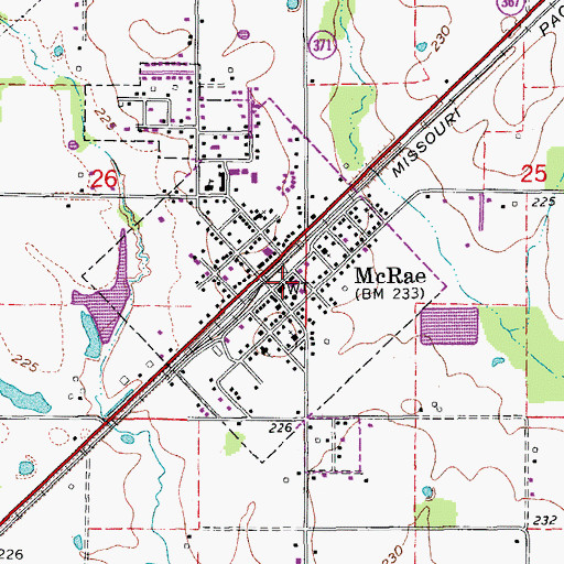 Topographic Map of McRae Post Office, AR