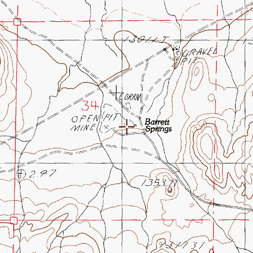 Topographic Map of Barrett Springs, NV