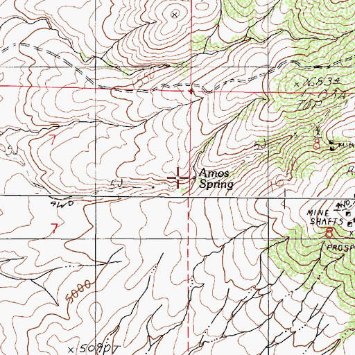 Topographic Map of Amos Spring, NV