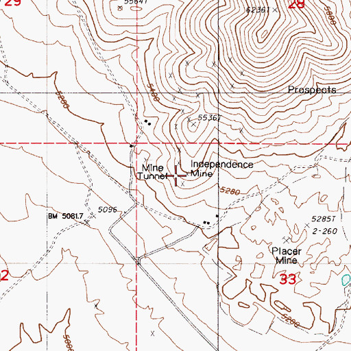 Topographic Map of Independence Mine, NV