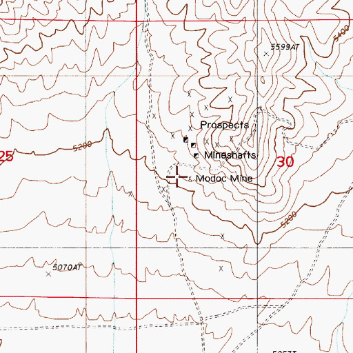 Topographic Map of Modoc Mine, NV
