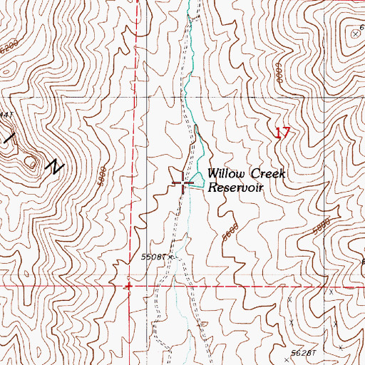 Topographic Map of Willow Creek Reservoir, NV