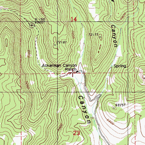 Topographic Map of Ackerman Canyon Ranch, NV