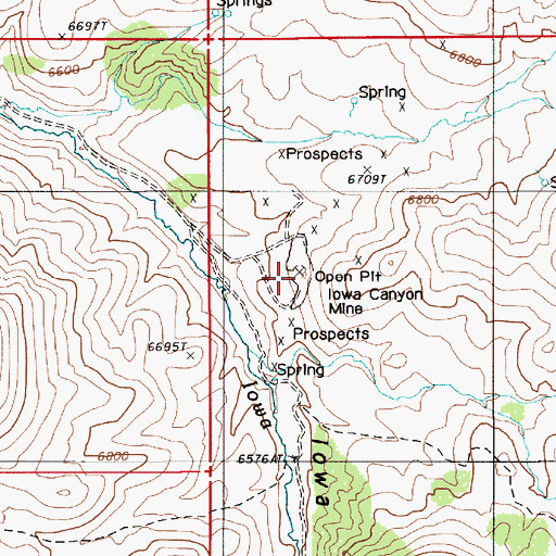 Topographic Map of Iowa Canyon Mine, NV