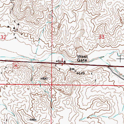 Topographic Map of West Gate, NV