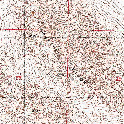 Topographic Map of Mystery Ridge, NV
