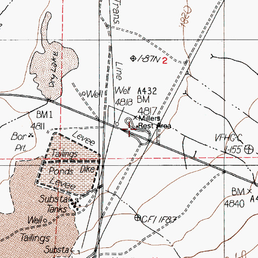 Topographic Map of Millers Rest Area, NV