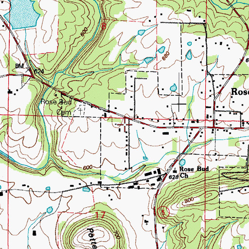 Topographic Map of Rose Bud Post Office, AR