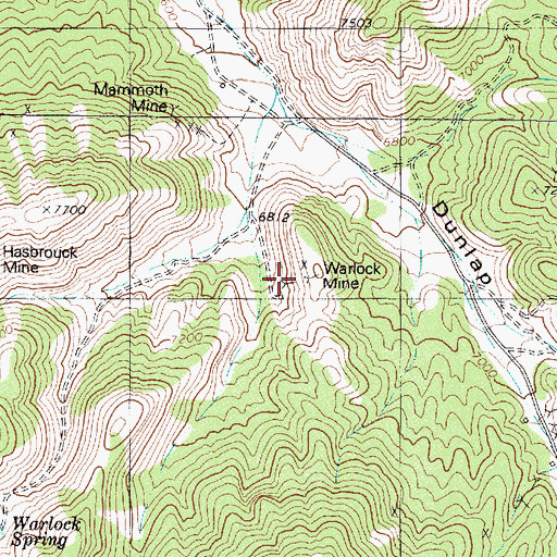 Topographic Map of Warlock Mine, NV
