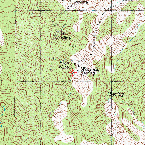 Topographic Map of Warlock Spring, NV