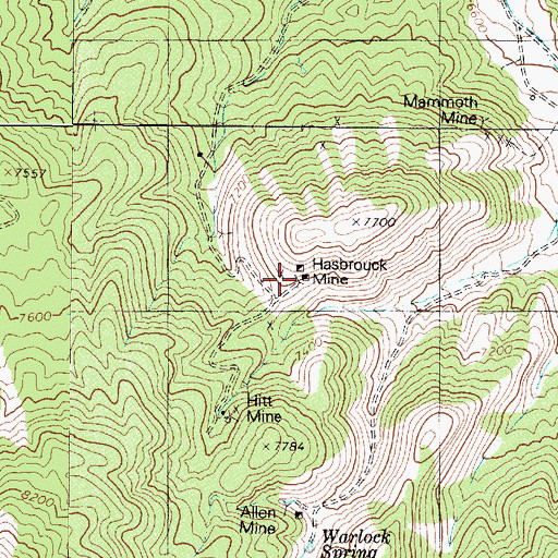 Topographic Map of Hasbrouck Mine, NV