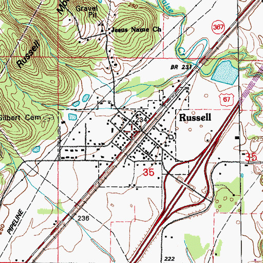 Topographic Map of Russell Post Office, AR