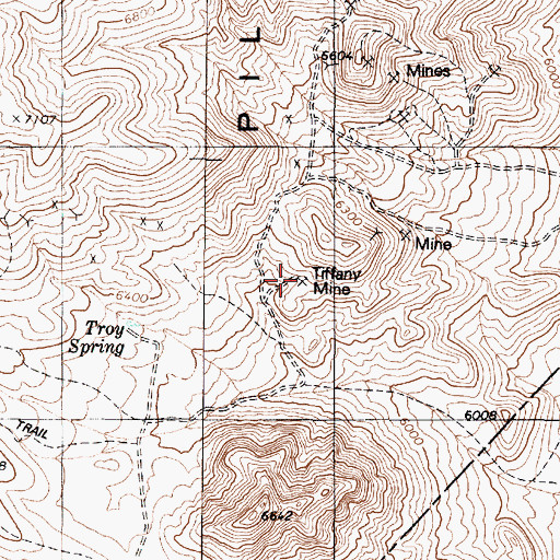 Topographic Map of Tiffany Mine, NV
