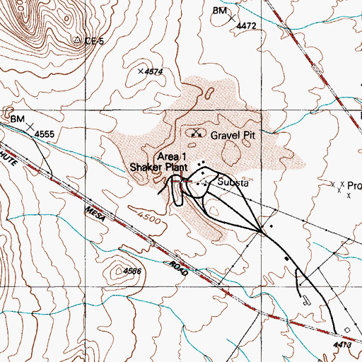 Topographic Map of Area 1 Shaker Plant, NV