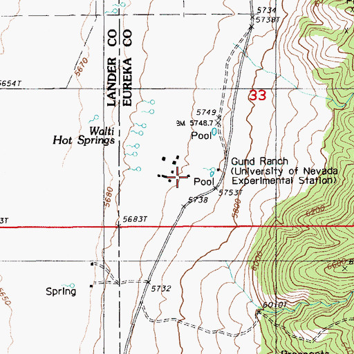 Topographic Map of Gund Ranch, NV