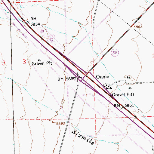 Topographic Map of Oasis Interchange, NV
