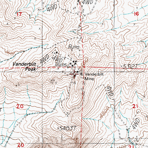 Topographic Map of Vanderbilt Mine, NV