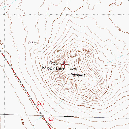 Topographic Map of Round Mountain, NV