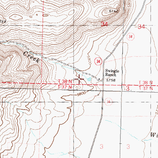 Topographic Map of Willow Creek, NV