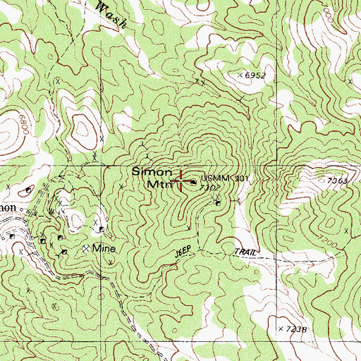 Topographic Map of Simon Mountain, NV