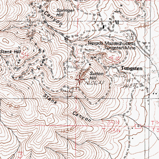 Topographic Map of Sutton Hill, NV