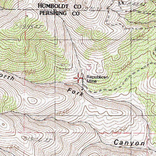 Topographic Map of Republican Mine, NV
