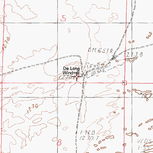 Topographic Map of De Long Windmill, NV