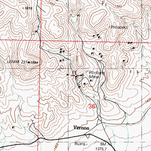 Topographic Map of Portland Mine, NV