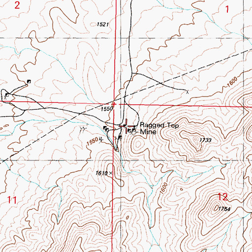 Topographic Map of Ragged Top Mine, NV