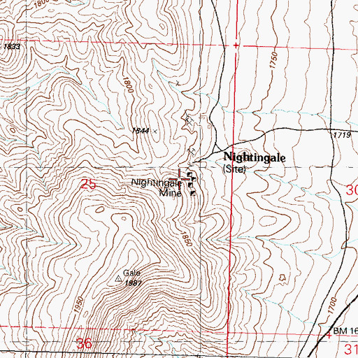 Topographic Map of Nightingale Mine, NV